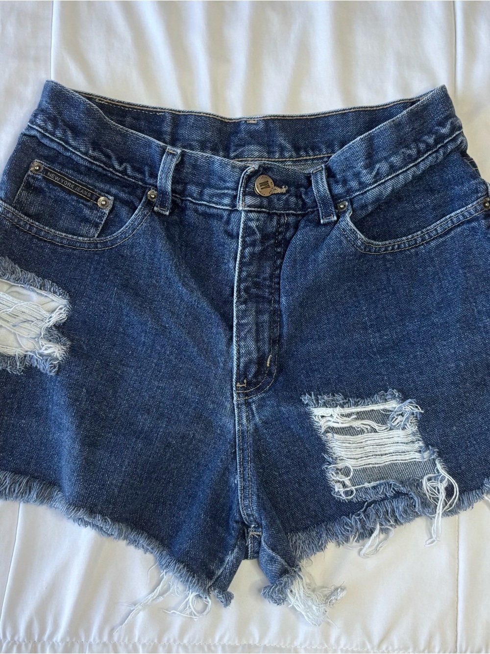 Vintage 90s New York & Company Blue Distressed High-Rise Denim Shorts